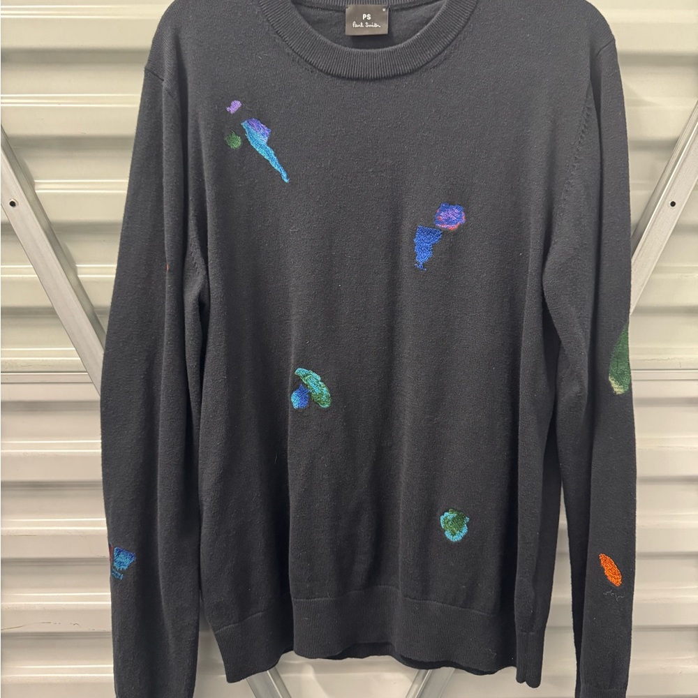 Paul Smith Men's Black Sweater with Multicolor Details